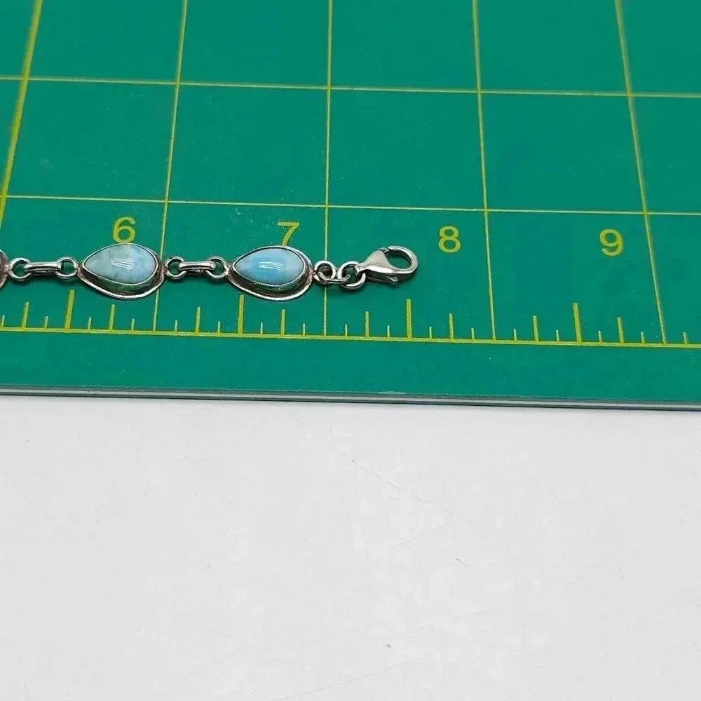 Sterling Silver Blue Larimar Tear Drop Chain Bracelet 7.5 in 10.62g